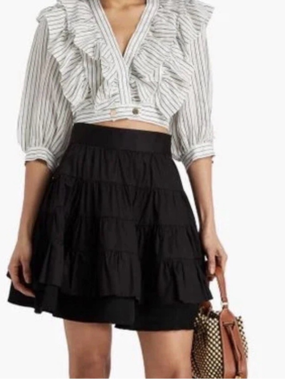 Sandro Mini Skirt Women's Sz 0 Black Tiered Cotton-twill Full Coquette Luxury